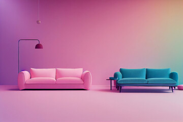 Sticker - minimalist living room interior in pink tones