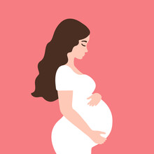 Pretty Pregnant Woman Love Her Belly - Happy Pregnancy - Flat Vector Cartoon