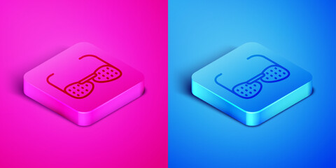 Canvas Print - Isometric line Glasses for the blind and visually impaired icon isolated on pink and blue background. Square button. Vector