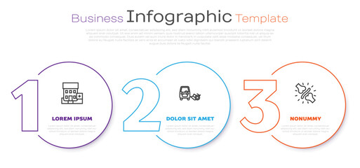Sticker - Set line Medical hospital building, Disabled car and Joint pain, knee pain. Business infographic template. Vector