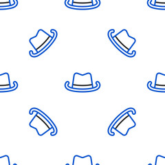 Wall Mural - Line Western cowboy hat icon isolated seamless pattern on white background. Colorful outline concept. Vector