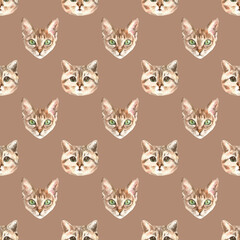 Naklejka na meble Watercolor cat pattern, cute fabric design for kids, cat breeds, british ,choco background seanpless pattern, scrapbooking,wallpaper,wrapping, gift,paper, for clothes, children textile,digital paper, 