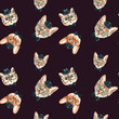  Watercolor cat pattern, cute fabric design for kids, dark background seanpless pattern, scrapbooking,wallpaper,wrapping, gift,paper, for clothes, children textile,digital paper, repeating background