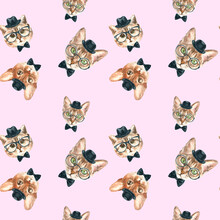 Watercolor Cat Pattern, Cute Fabric Design For Kids, Pink Background Seanpless Pattern, Scrapbooking,wallpaper,wrapping, Gift,paper, For Clothes, Children Textile,digital Paper, Repeating Background
