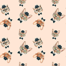 Watercolor Cat Pattern, Cute Fabric Design For Kids, Beige Background Seanpless Pattern, Scrapbooking,wallpaper,wrapping, Gift,paper, For Clothes, Children Textile,digital Paper, Repeating Background