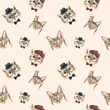 Watercolor Cat Pattern, Cute Fabric Design For Kids, Beige Background Seanpless Pattern, Scrapbooking,wallpaper,wrapping, Gift,paper, For Clothes, Children Textile,digital Paper, Repeating Background