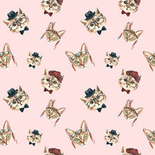 Watercolor Cat Pattern, Cute Fabric Design For Kids, Pink Background Seanpless Pattern, Scrapbooking,wallpaper,wrapping, Gift,paper, For Clothes, Children Textile,digital Paper, Repeating Background