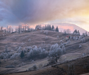 Wall Mural - winter coming. last good weather days in autumn mountains countryside morning peaceful picturesque s