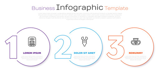 Canvas Print - set line cassette tape player, swimsuit and home stereo with two speakers. business infographic temp