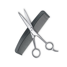 Hair Cutting Scissors And Comb Isolated