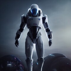 Wall Mural - soldier in futuristic space armor, science fiction, white armor, digital illustration
