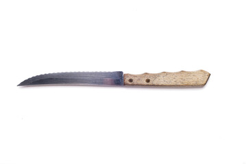 old kitchen knife with wooden handle isolated on white background.