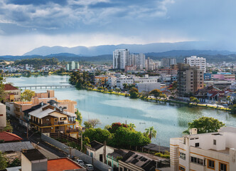 Sticker - Aerial view of Violao Lagoon (Lagoa do Violao) - Torres, Rio Grande do Sul, Brazil