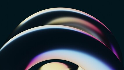 Wall Mural - Abstract 3d render, iridescent, glossy, reflective metallic,aorganic curve wave in motion. Gradient design element for banner, background, wallpaper.	