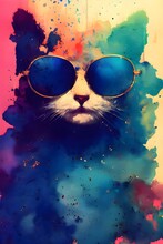 Portrait Of A Cat Wearing Sunglasses - Abstract Digital Art