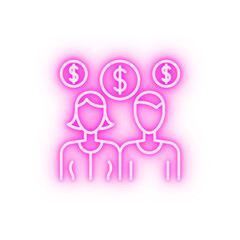 Canvas Print - Workers man woman money neon icon