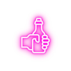 Canvas Print - Hand beer bottle neon icon