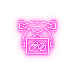 Poster - drone with medicines field outline neon icon