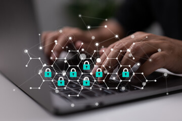 Poster - Internet safety involves the idea of protecting personal data. Save important data and defend your network from hacker attempts.
