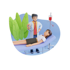 doctor examining patient using stethoscope 3d character illustration