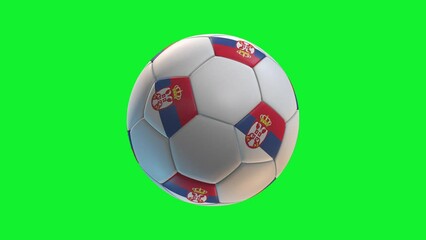 Wall Mural - Soccer ball with flag Serbia, on green screen background loop alpha. 3D Rendering