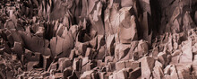 Rock Banner. Abstract Stone Background. Textured Basalt Stone Wall. Light Brown Rock Backdrop.