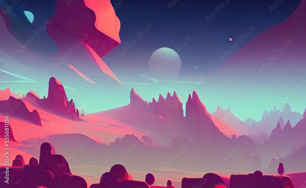 Ilustración de Stock Alien planet landscape background, Mars surface ...