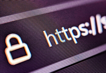 Wall Mural - pixelated closeup view of an internet browser search bar with https text and secure icon