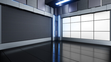 Wall Mural - News Studio, Backdrop For TV Shows .TV On Wall.3D Virtual News Studio Background, 3d illustration