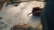 © Framestock - Animator creates sketches for the cartoon. Works on the storyboard. Comics Compilation. Storyboard movie layout for pre-production. Creative art work. Home based set up.