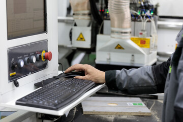 Canvas Print - operator controls computerized woodworking machine