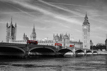 Big Ben And Westminster Bridge In London. England