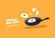 © ngupakarti - World egg day background banner poster with egg on pan.