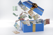 Gift Of Money Concept European Currency Euro Money Gift Euros In A Gift Box Cut Out On White Background