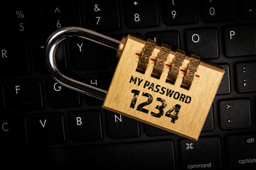 Wall Mural - My password concept. Black computer keyboard and padlock