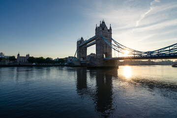 Sticker - Tower Bridge with sunrise flare  in London. England