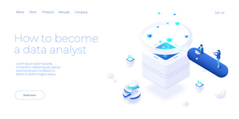 Wall Mural - data analyst or scientist concept in isometric vector illustration. big data analysis or information