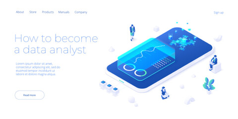 Wall Mural - data analyst or scientist concept in isometric vector illustration. big data analysis or information