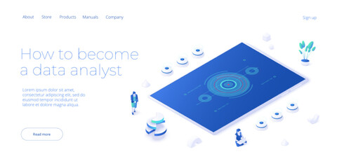 Wall Mural - data analyst or scientist concept in isometric vector illustration. big data analysis or information