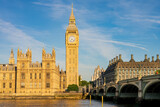 Fototapeta Londyn - Big Ben and Westminster bridge in London. England