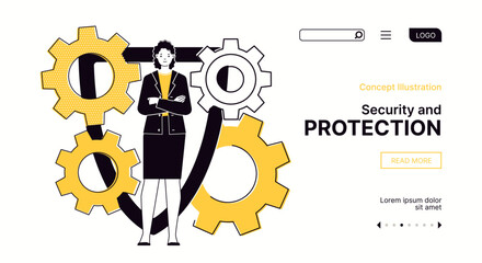 Security Service. Guard shield. Cybersecurity concept. Website, template, landing page. Vector characters flat cartoon illustration.
