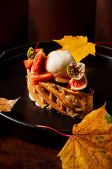 Sticker - autumn strudel with ice cream and apple