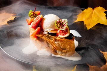 Wall Mural - autumn strudel with ice cream and apple