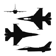 Vector Illustration Silhouette Of The Multirole Aircraft F-16 Fighting Falcon Isolated