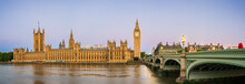 Big Ben Panorama At Dawn In London. England