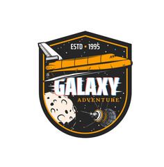 Wall Mural - galaxy adventure. space shuttle icon, vector universe planets and stars with spaceship, satellite an