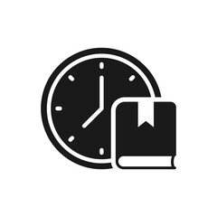 Book and clock. Study time icon flat style isolated on white background. Vector illustration