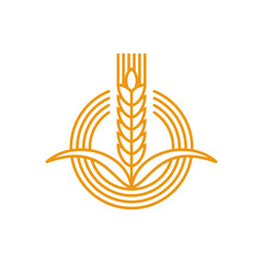 Sticker - Agriculture icon, wheat spike or rye and rice ear, vector farm product symbol. Organic bakery bread, flour or cereals food, muesli, grain and millet symbol of rye or oat and barley ear spike