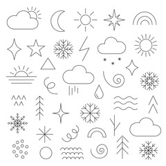 Wall Mural - Weather natural elements set of icons in line style. Vector objects isolated on a white background