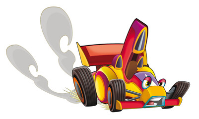 Wall Mural - Cartoon funny bolide sports car isolated illustration for children